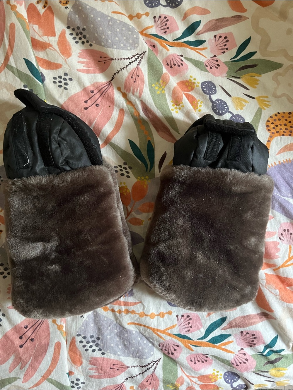 7AM Enfant Gender Neutral Faux Fur Hand Muffs - Black and Brown